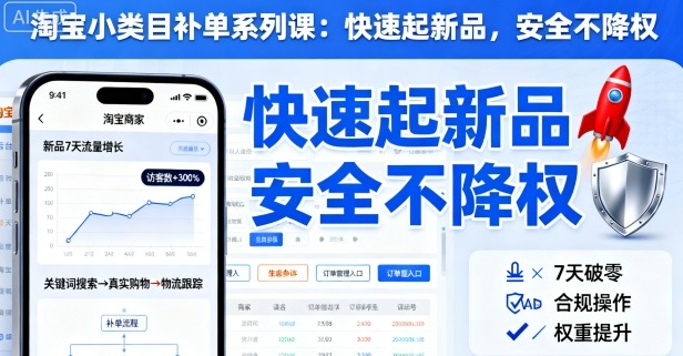 淘宝小类目补单系列课，快速起新品，安全不降权-梦帆创业网
