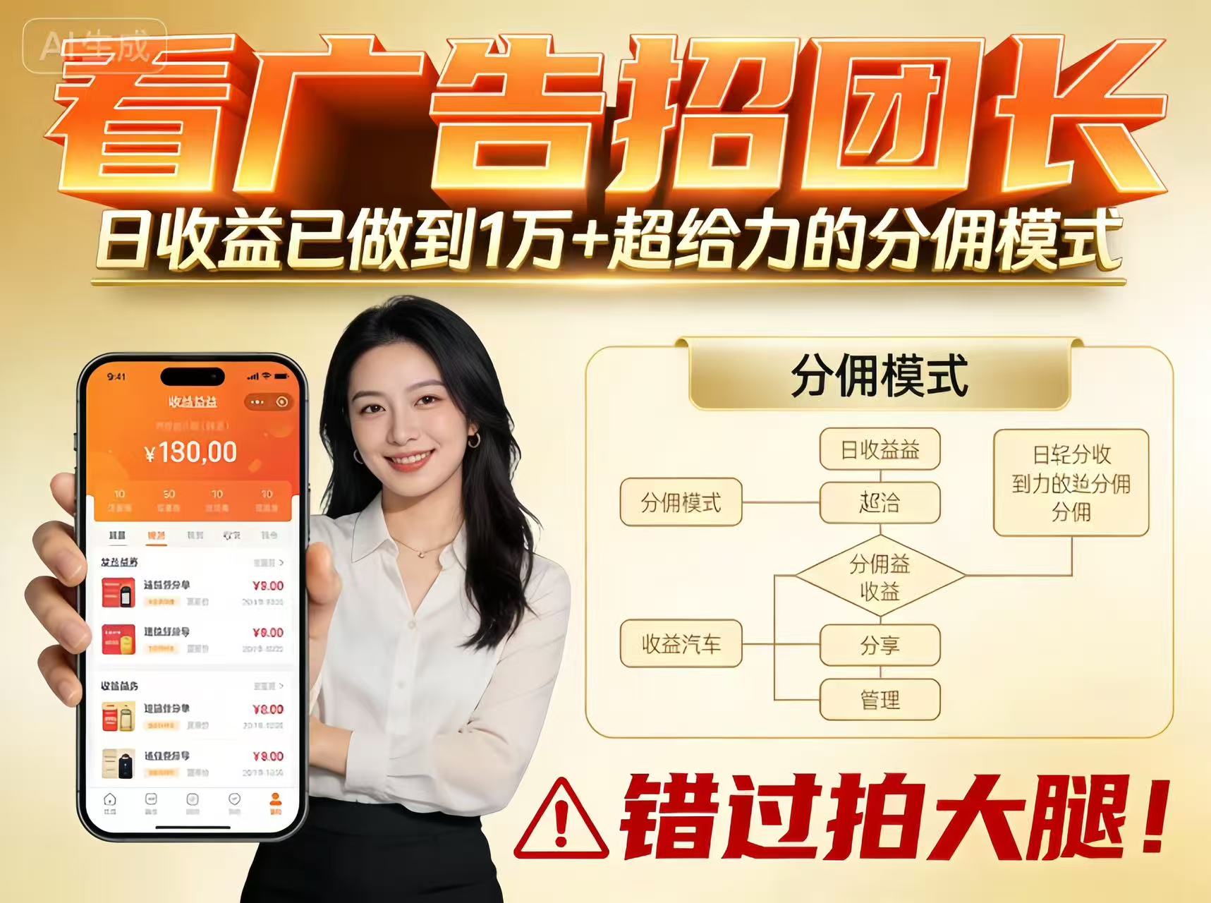 看广告招团长，团队收益已做到日入1万，分佣模式超给力，错过拍大腿-梦帆创业网