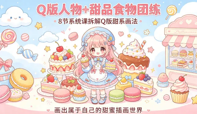 Q版人物+甜品食物团练,8节系统课拆解Q版甜系画法,画出属于自己的甜蜜插画世界 Q版人物+甜品食物团练,8节系统课拆解Q版甜系画法,画出属于自己的甜蜜插画世界