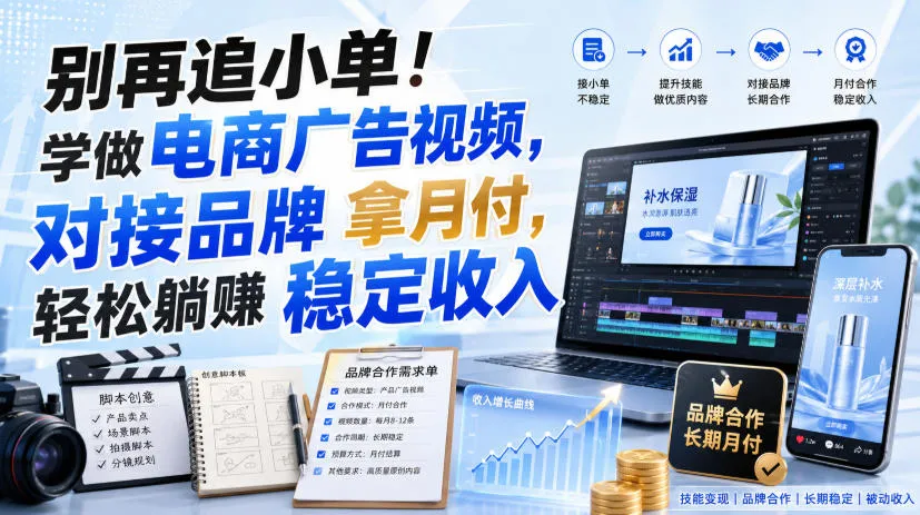 别再追小单！学做电商广告视频，对接品牌拿月付，轻松躺賺稳定收入【原创双语字幕】-梦帆创业网