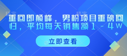 重回即颠峰，男粉项目重磅回归，平均每天销售额1-4W-梦帆创业网