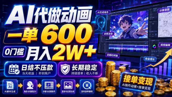 AI代做动画，一单600，0门槛月入2W+，日结不压款，长期稳定【揭秘】-梦帆创业网