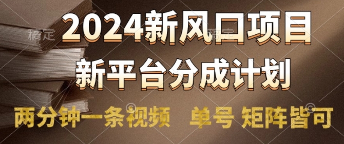 2024风口项目，新平台分成计划，两分钟一条视频，单号 矩阵皆可操作轻松上手月入9000+-梦帆创业网