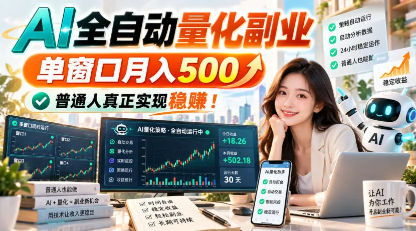 AI全自动量化副业，单窗口月入500，普通人真正实现稳賺！【揭秘】-梦帆创业网