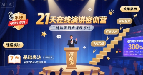 21天在线演讲密训营，王牌演讲招商课程系统-梦帆创业网