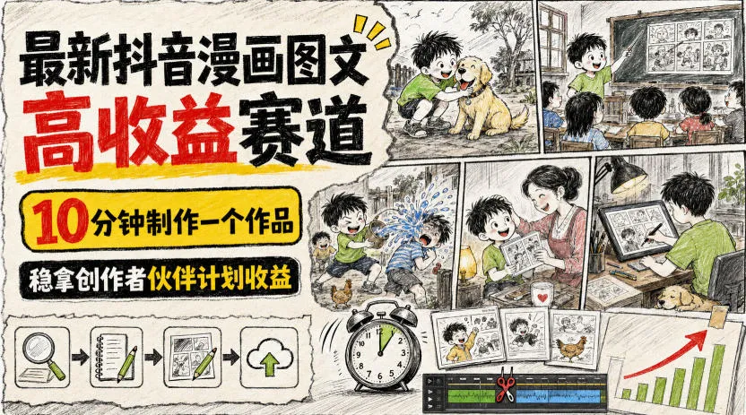 最新抖音漫画图文高收益赛道，10分钟制作一个作品，稳拿创作者伙伴计划收益-梦帆创业网