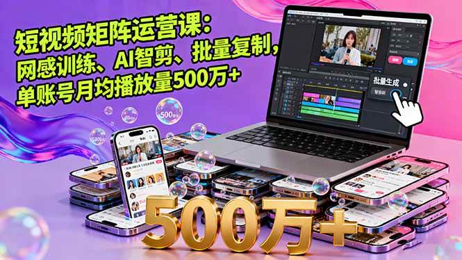 （16168期）短视频矩阵运营课：网感训练、AI智剪、批量复制，单账号月均播放量500万+-梦帆创业网