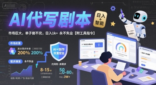 AI代写剧本，市场巨大，单子做不完，日入1k+ 永不失业【附工具指令】-梦帆创业网