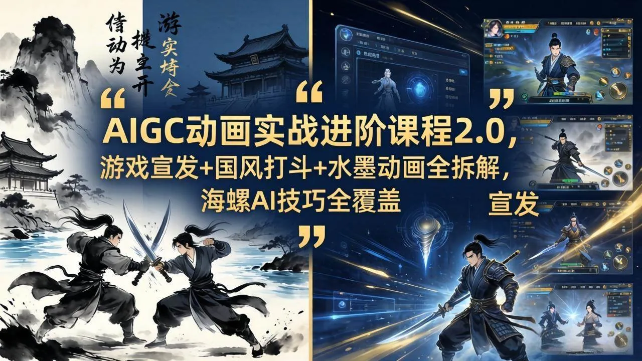 （18235期）AIGC动画实战进阶课程2.0，游戏宣发+国风打斗+水墨动画全拆解，海螺AI技巧全覆盖-梦帆创业网