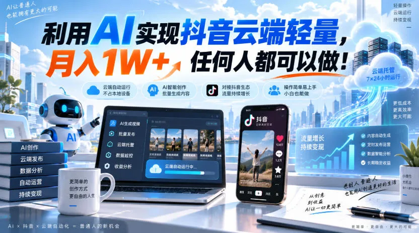 利用AI实现抖音云端轻量，月入1W+，任何人都可以做！【揭秘】-梦帆创业网