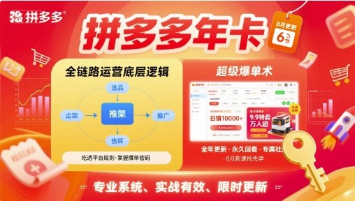 拼多多年卡【8月更新6节】拼多多全链路运营底层逻辑，超级爆单术-梦帆创业网