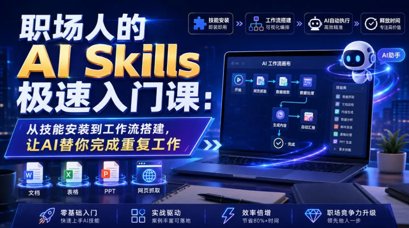 职场人的AI Skills极速入门课：从技能安装到工作流搭建，让AI替你完成重复工作-梦帆创业网
