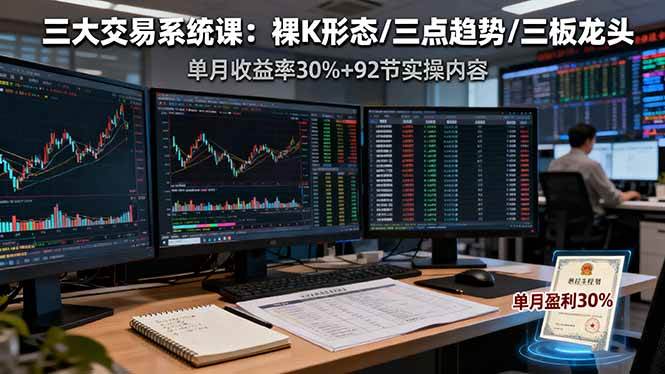 （16269期）三大交易系统课：裸K形态/三点趋势/三板体系，单月收益率30%+92节实操内容-梦帆创业网
