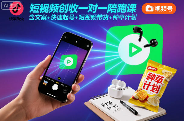 短视频创收一对一陪跑课，含文案+快速起号+短视频带货+种草计划-梦帆创业网