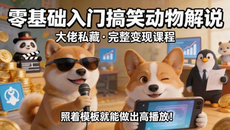 零基础入门搞笑动物解说，大佬私藏完整变现课程，照着模板就能做出高播放-梦帆创业网