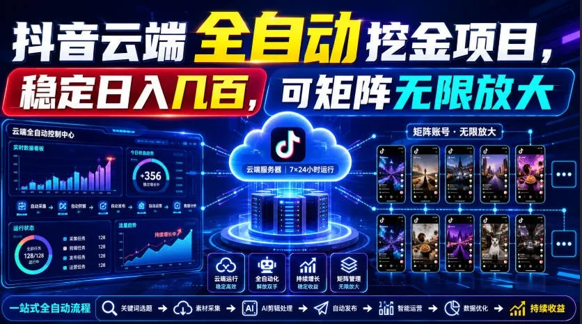 Dy云端全自动挖金项目，稳定日入几百，可矩阵无限放大！-梦帆创业网