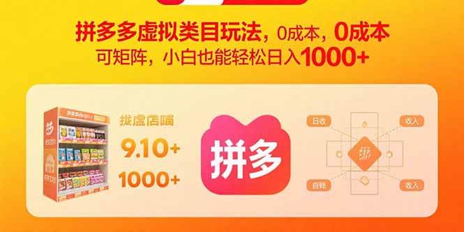 （15943期）拼多多虚拟类目玩法，0成本，可矩阵，小白也能轻松日入1000+-梦帆创业网