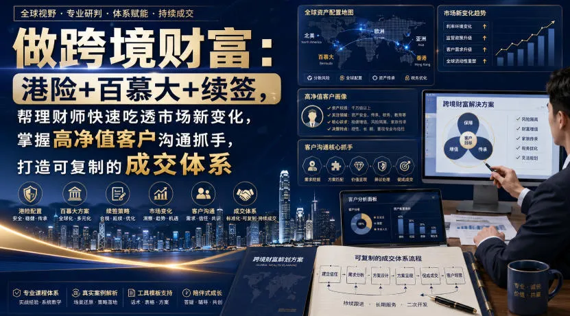 做跨境财富：港险+百慕大+续签，帮理财师快速吃透市场新变化，掌握高净值客户沟通抓手，打造可复制的成交体系-梦帆创业网