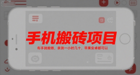 手机搬砖项目，有手就能做，亲测一小时几十，苹果安卓都可以-梦帆创业网