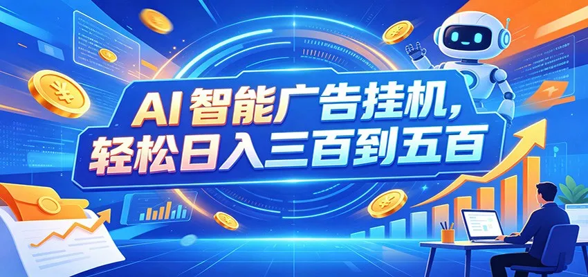 AI智能广告挂机，24小时自动跑，日入300-500，新手零门槛-梦帆创业网