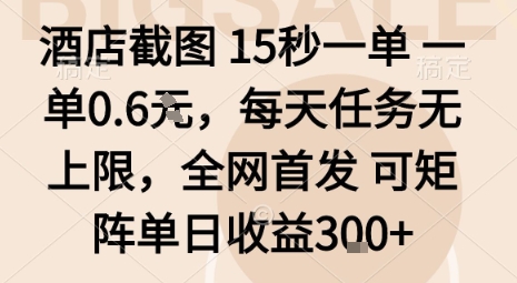酒店截图15秒一单，一单0.6米，每天任务无上限，全网首发可矩阵单日收益3张【揭秘】-梦帆创业网