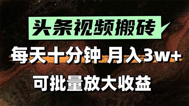 （15400期）头条视频搬砖，每天10分钟，小白轻松月入3万+，可批量放大收益-梦帆创业网