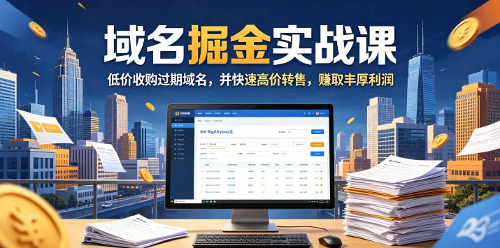 域名交易掘金实战课，低价收购过期域名，并快速高价转售，賺取丰厚利润【原创双语字幕】-梦帆创业网