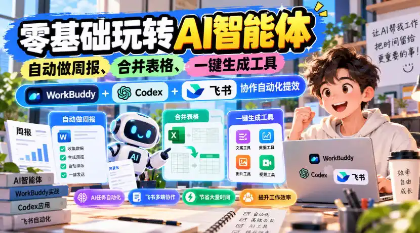 【无水印】零基础玩转AI智能体，自动做周报、合并表格、一键生成工具，WorkBuddy+Codex + 飞书协作自动化提效-梦帆创业网
