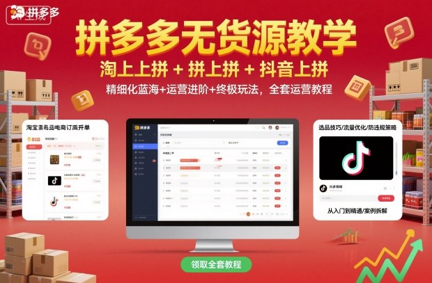 拼多多无货源教学，淘上拼+拼上拼+抖上拼，精细化蓝海+运营进阶+终极玩法，全套运营教程-梦帆创业网