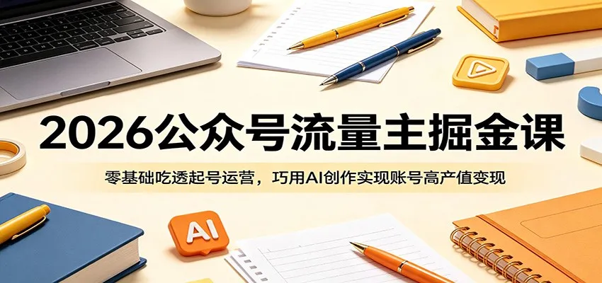 2026公众号流量主掘金课：零基础吃透起号运营，巧用AI创作实现账号高产值变现-梦帆创业网