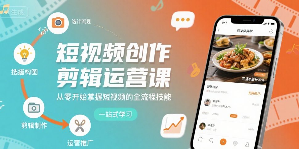 短视频创作剪辑运营课，从零开始掌握短视频的全流程技能-梦帆创业网