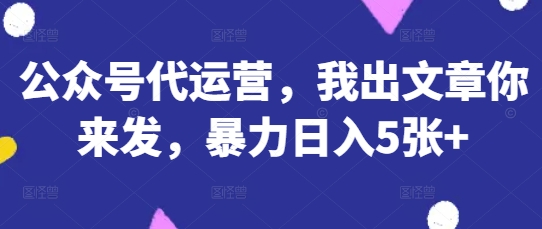 公众号代运营，我出文章你来发，暴力日入5张+【揭秘】-梦帆创业网