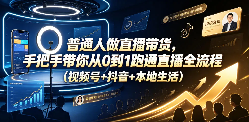 普通人做直播带货，手把手带你从0到1跑通直播全流程（视频号+抖音+本地生活）-梦帆创业网