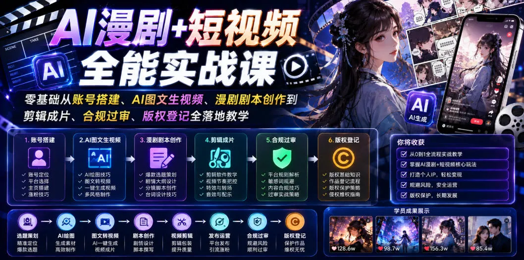 AI漫剧+短视频全能实战课｜零基础从账号搭建、AI图文生视频、漫剧剧本创作到剪辑成片、合规过审、版权登记全落地教学-梦帆创业网