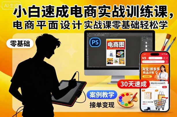 小白速成电商实战训练课，电商平面设计实战课零基础轻松学-梦帆创业网