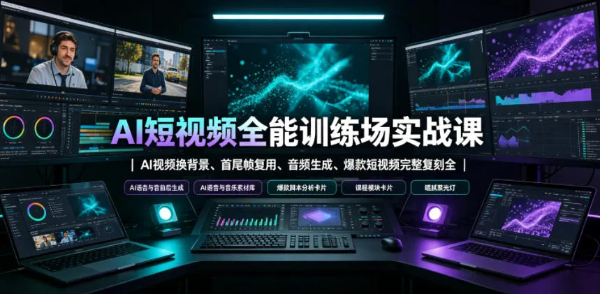 AI短视频全能训练场实战课｜AI视频换背景、首尾帧复用、音频生成、爆款短视频完整复刻全套实操教学-梦帆创业网
