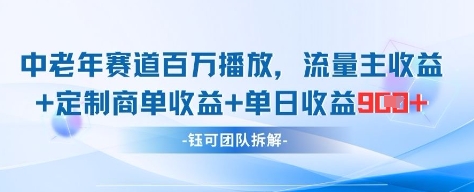 中老年赛道百万播放+流量主收益+定制收益，单日收益9张-梦帆创业网