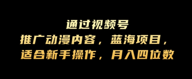 通过视频号推广动漫内容，蓝海项目，适合新手操作，月入四位数-梦帆创业网