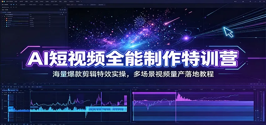 AI短视频全能制作特训营：海量爆款剪辑特效实操，多场景视频量产落地教程-梦帆创业网