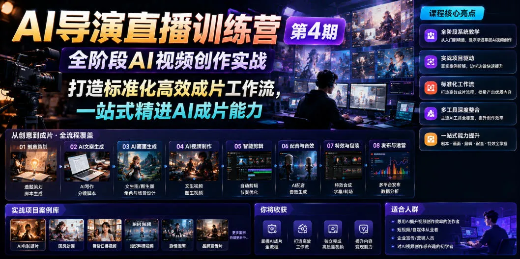 AI导演直播训练营第4期｜全阶段AI视频创作实战，打造标准化高效成片工作流，一站式精进AI成片能力-梦帆创业网