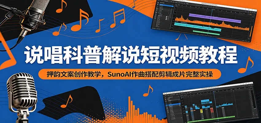 说唱科普解说短视频教程：押韵文案创作教学，SunoAI作曲搭配剪辑成片完整实操-梦帆创业网