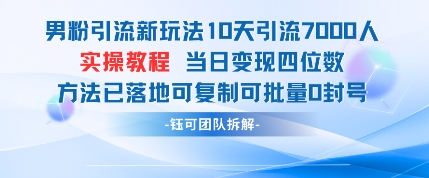 男粉引流新玩法10天引流7000人当日变现四位数可复制可批量0封号-梦帆创业网