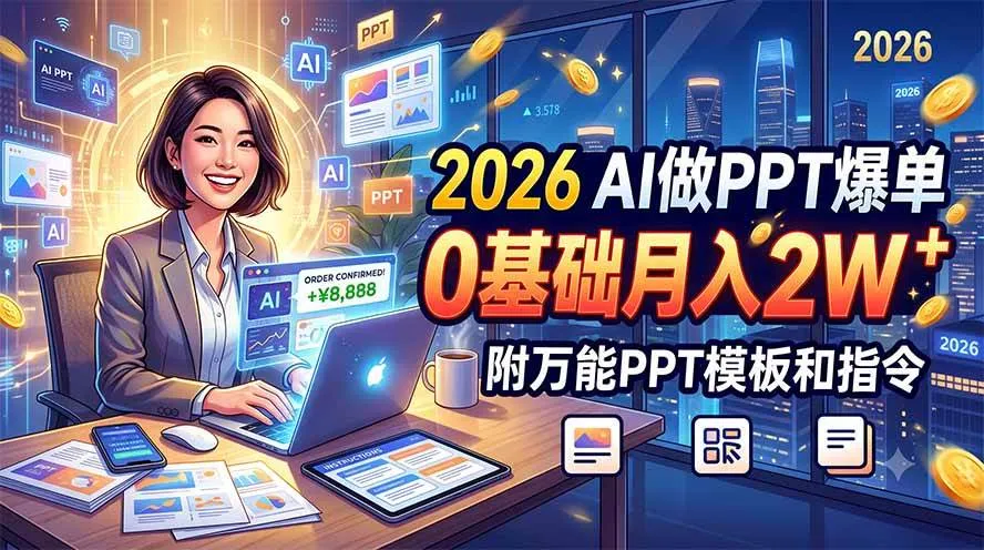 （19284期）2026 AI做PPT爆单，0基础月入2W，附万能PPT模板和指令-梦帆创业网