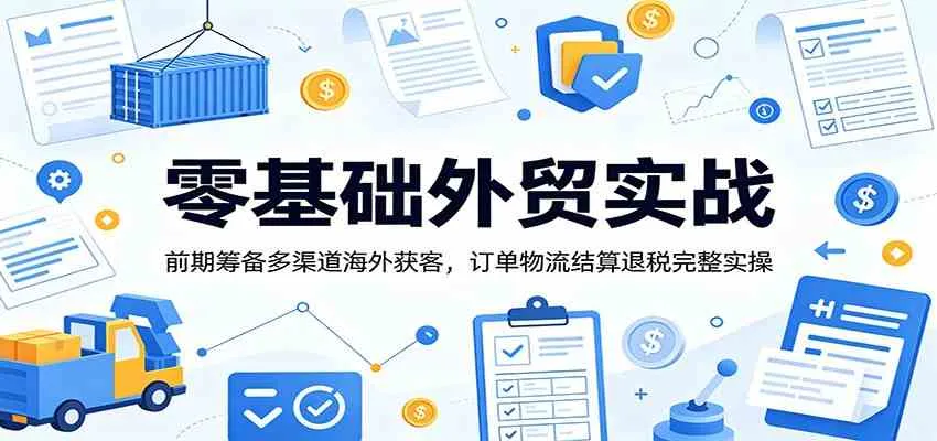 零基础外贸实战：前期筹备多渠道海外获客，订单物流结算退税完整实操-梦帆创业网