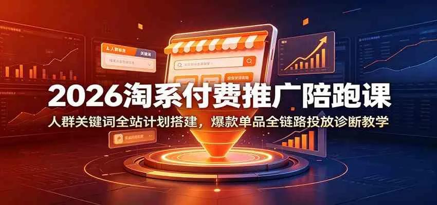 2026淘系付费推广陪跑课：人群关键词全站计划搭建，爆款单品全链路投放诊断教学-梦帆创业网