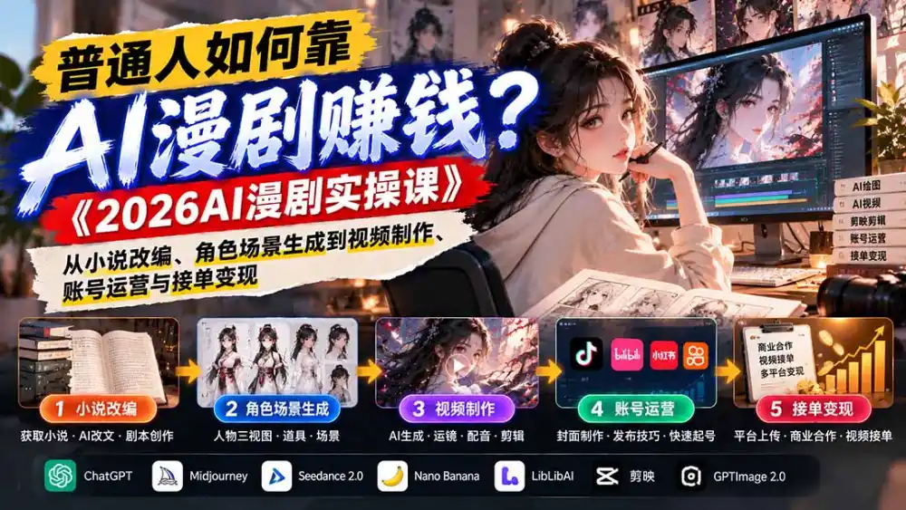 普通人如何靠AI漫剧赚钱？《2026AI漫剧实操课》从小说改编、角色场景生成到视频制作、账号运营与接单变现-梦帆创业网