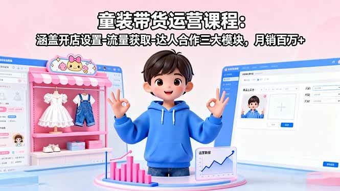 （16081期）童装带货运营课程：涵盖开店设置-流量获取-达人合作三大模块，月销百万+-梦帆创业网
