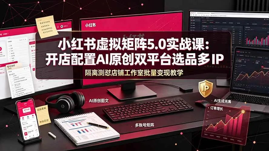 （19521期）小红书虚拟矩阵5.0实战课：开店配置｜AI原创｜双平台选品｜多IP隔离｜测怼店铺工作室批量变现实操教学-梦帆创业网
