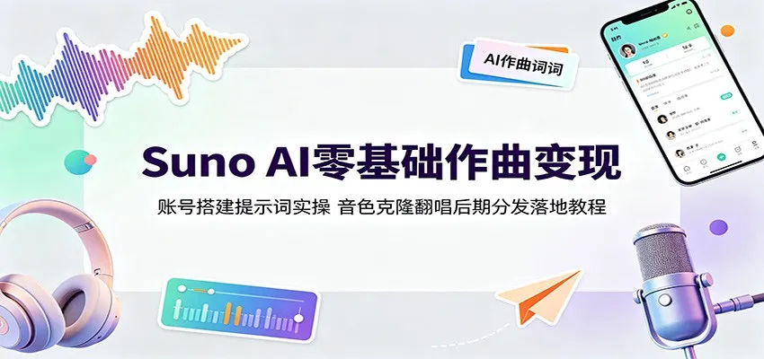 Suno AI零基础作曲变现：账号搭建提示词实操，音色克隆翻唱后期分发落地教程-梦帆创业网