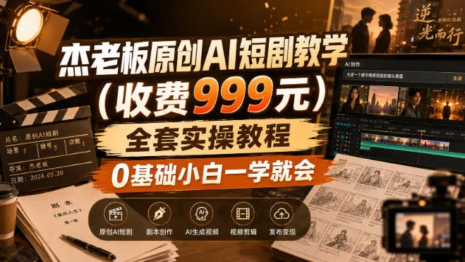 杰老板原创AI短剧教学（收费999元），全套实操教程，0基础小白一学就会，非搬运技术-梦帆创业网